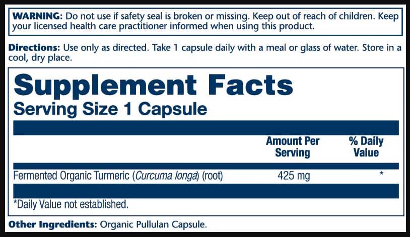 Solaray Fermented Organic Turmeric Ingredients