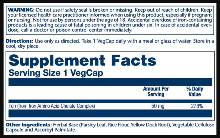 Solaray Iron 50 mg Ingredients