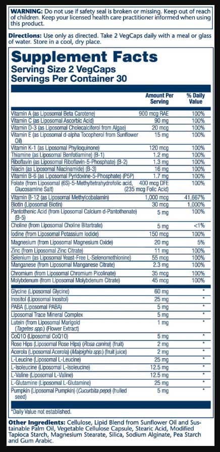 Solaray Liposomal Men's MultiVitamin Ingredients