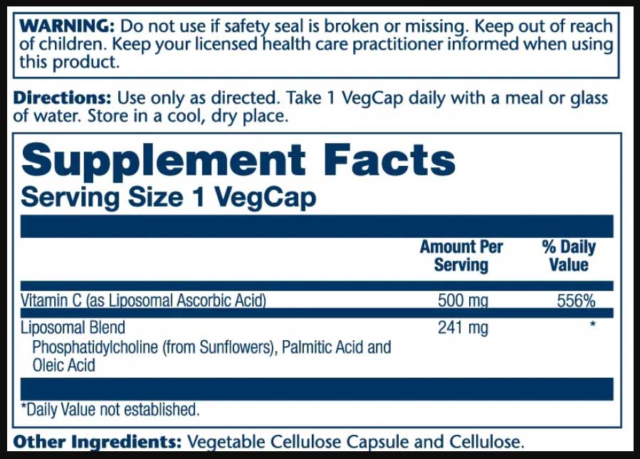 Solaray Liposomal Vitamin C 500 mg Ingredients