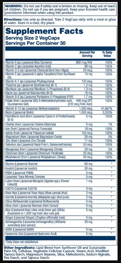 Solaray Liposomal MultiVitamin Women's Ingredients