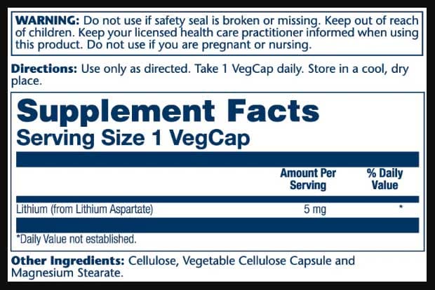 Solaray Lithium Aspartate 5 mg Ingredients