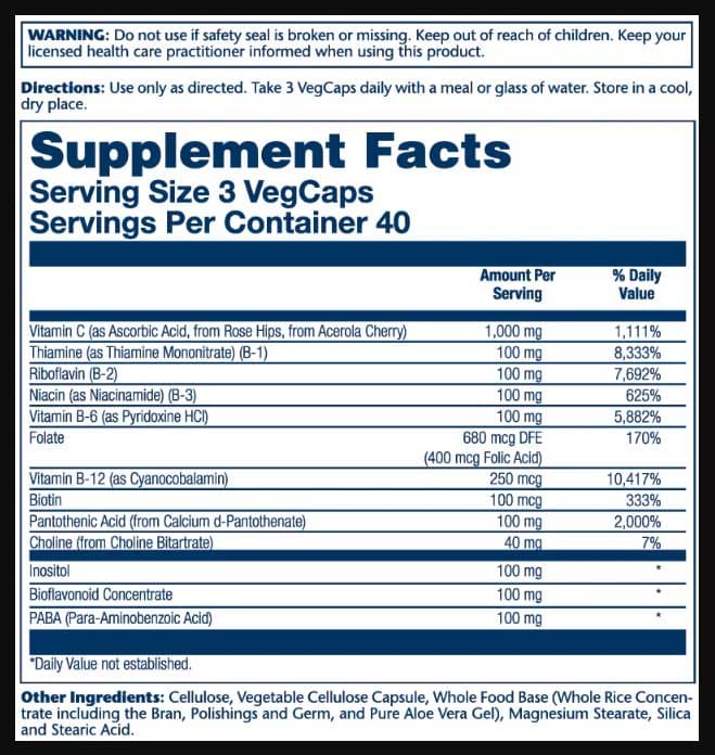 Solaray Mega Vitamin B-Stress Time Released Ingredients