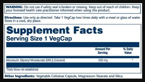 Solaray Monolaurin 500 mg Ingredients