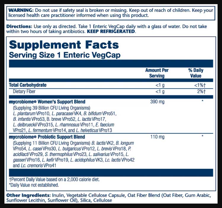 Solaray Mycrobiome Women's Probiotic Formula Ingredients