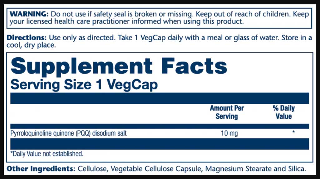 Solaray PQQ 10 mg Ingredients