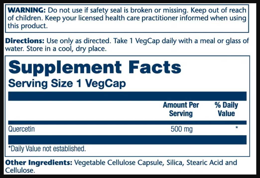 Solaray Quercetin 500 mg Ingredinets