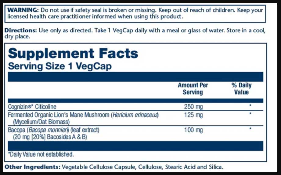 Solaray SharpMind Focus Ingredients