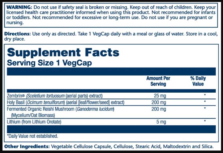 Solaray SharpMind Mood Ingredients