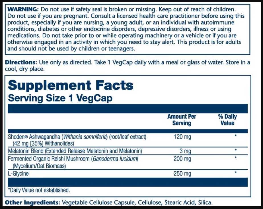 Solaray SharpMind Sleep Ingredients