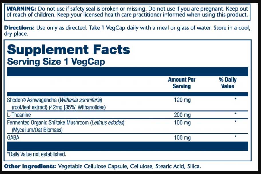 Solaray SharpMind Stress Ingredients
