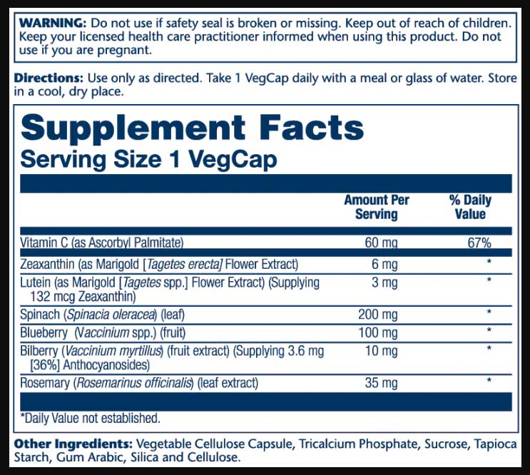 Solaray Ultra Zeaxanthin Ingredients