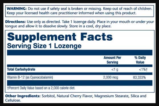 Solaray Vitamin B-12 2,000 mcg Ingredients