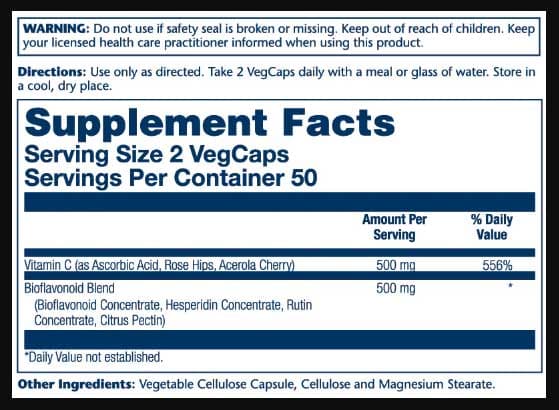 Solaray Vitamin C & Bioflavonoids 1:1 Ingredients
