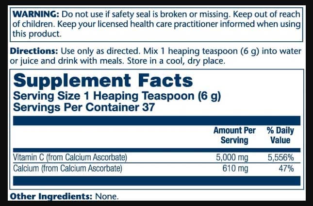 Solaray Buffered Vitamin C Powder 5000 mg Ingredients