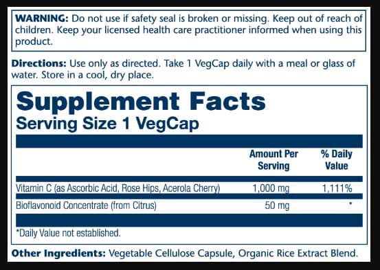 Solaray Vitamin C with Bioflavonoid Concentrate Ingredients