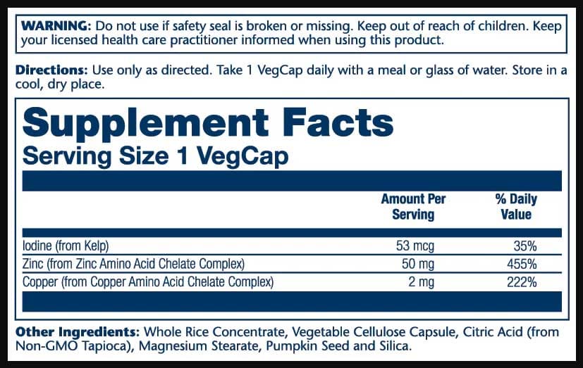 Solaray Zinc Copper Ingredients