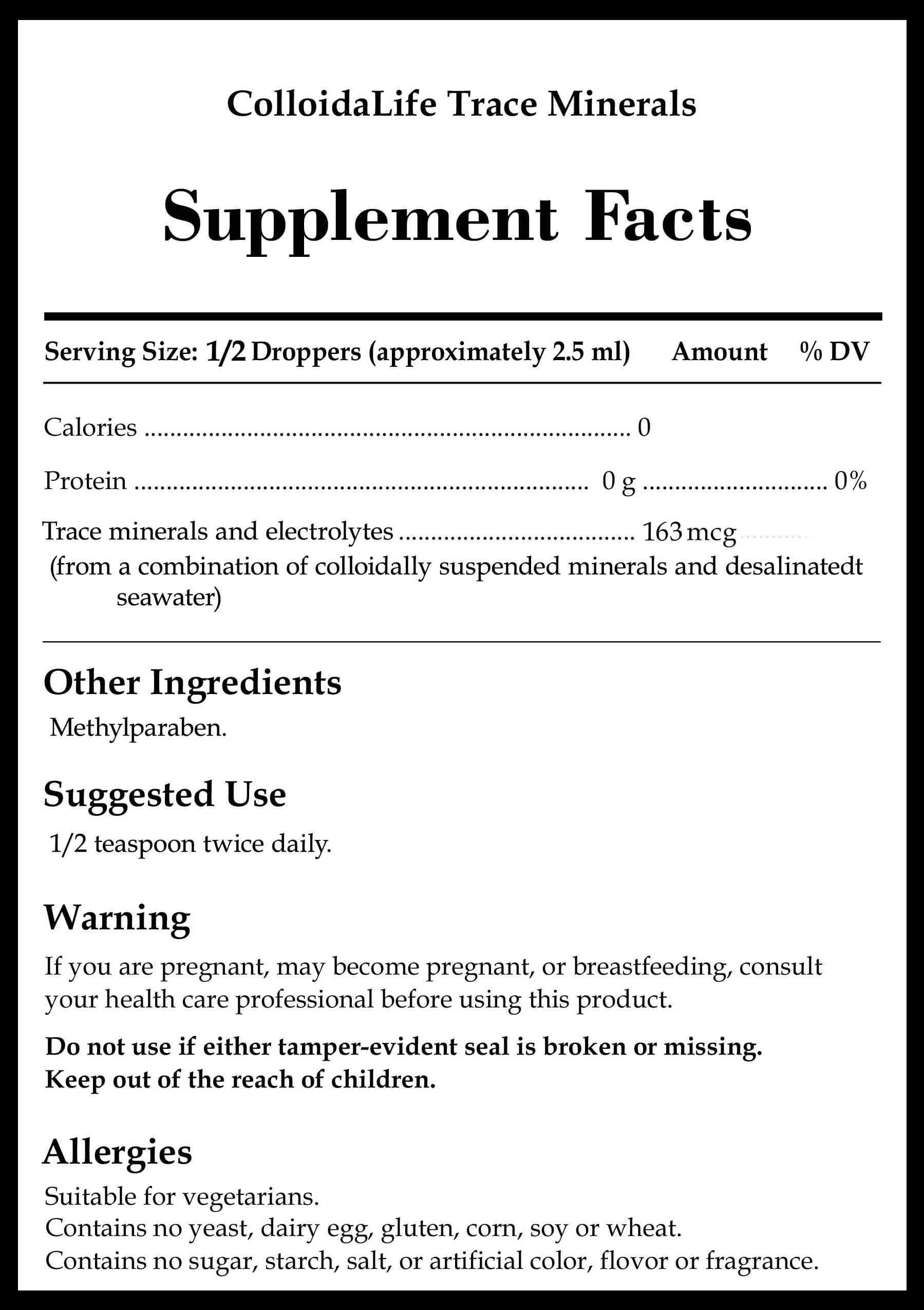 Source Naturals ColloidaLife Trace Minerals Unflavored Ingredients
