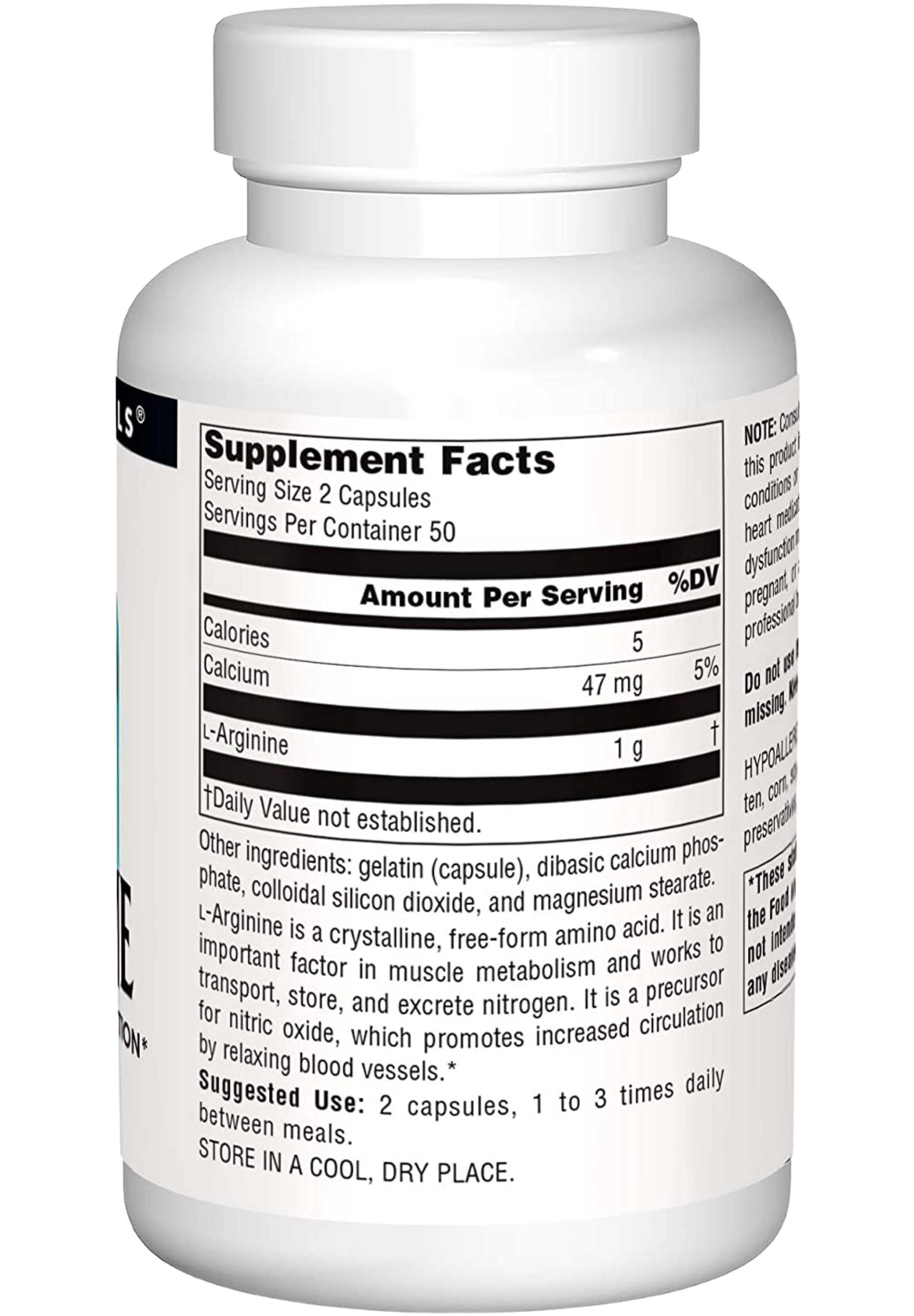 Source Naturals L-Arginine 500 mg, Capsules Ingredients