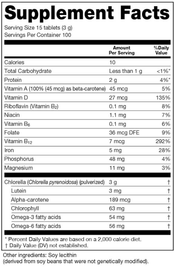 Sun Chlorella USA Sun Chlorella 200 Ingredients