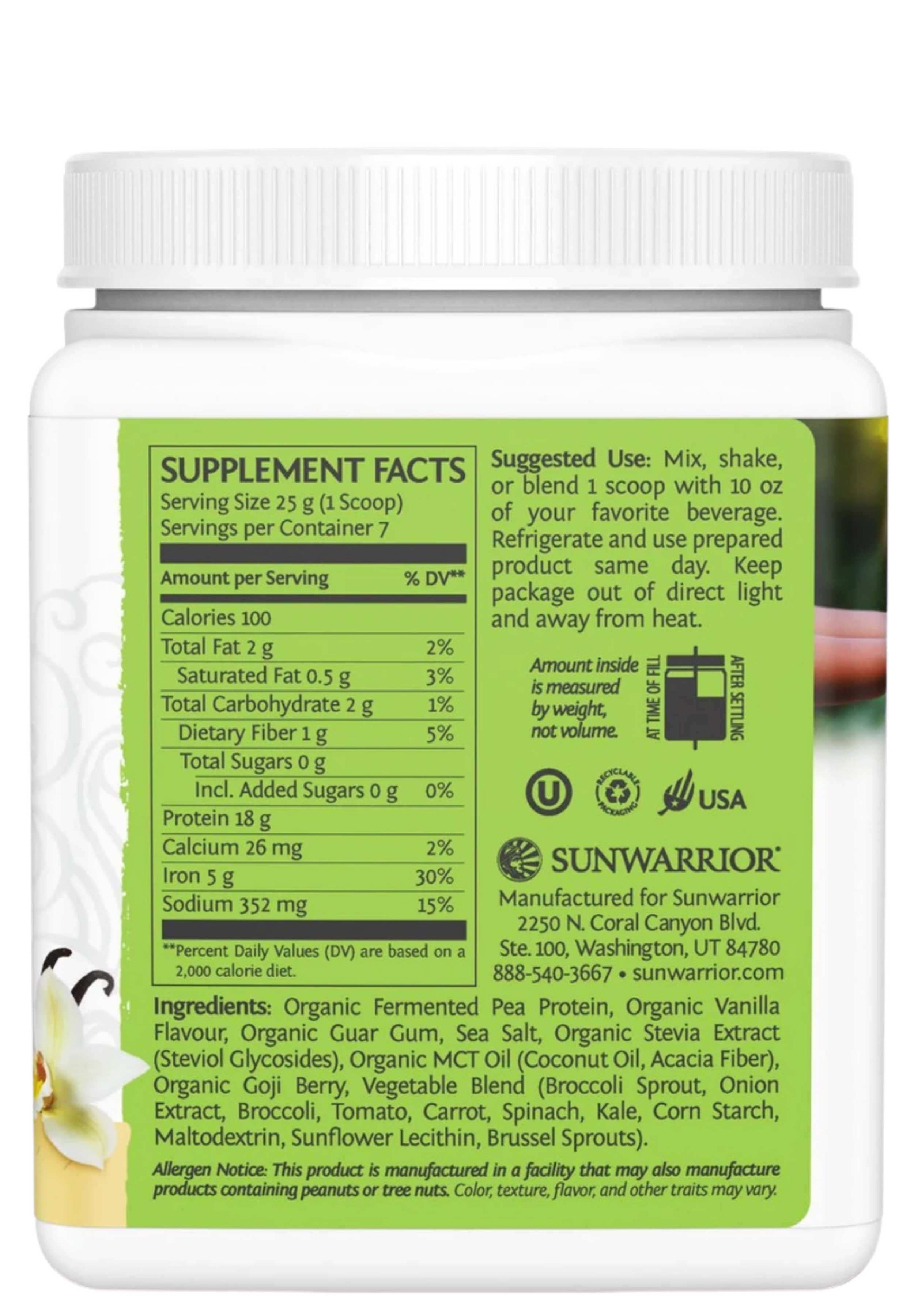 Sunwarrior Clean Greens & Protein Ingredients