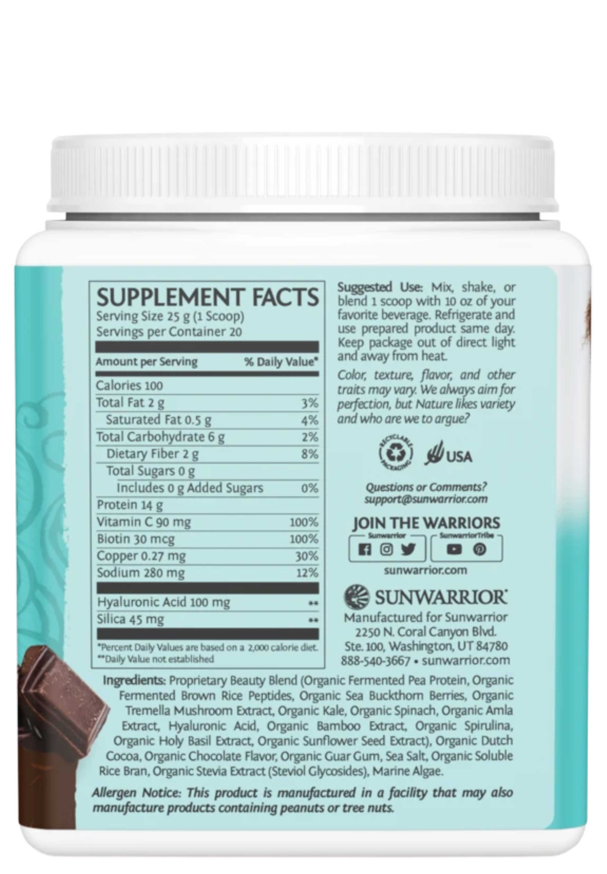 Sunwarrior Collagen Plant Based, Collagen Building Protein Peptides 500g (20 servings) Ingredients