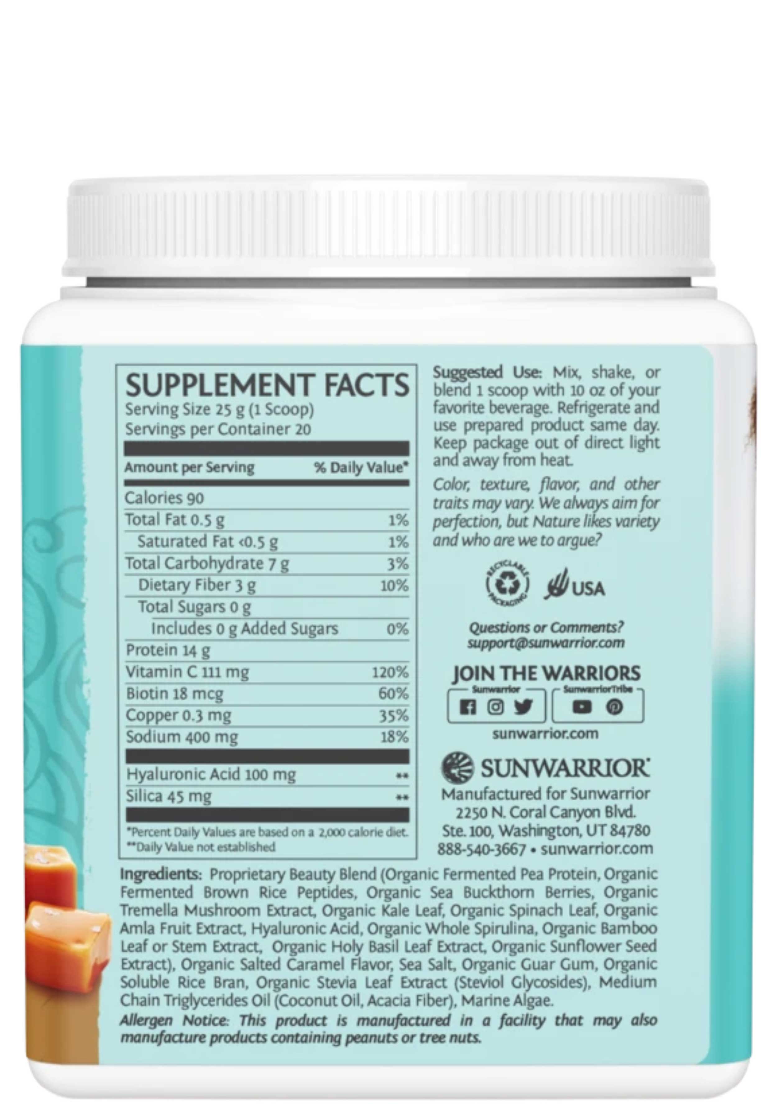Sunwarrior Collagen Plant Based, Collagen Building Protein Peptides 500g (20 servings) Ingredients