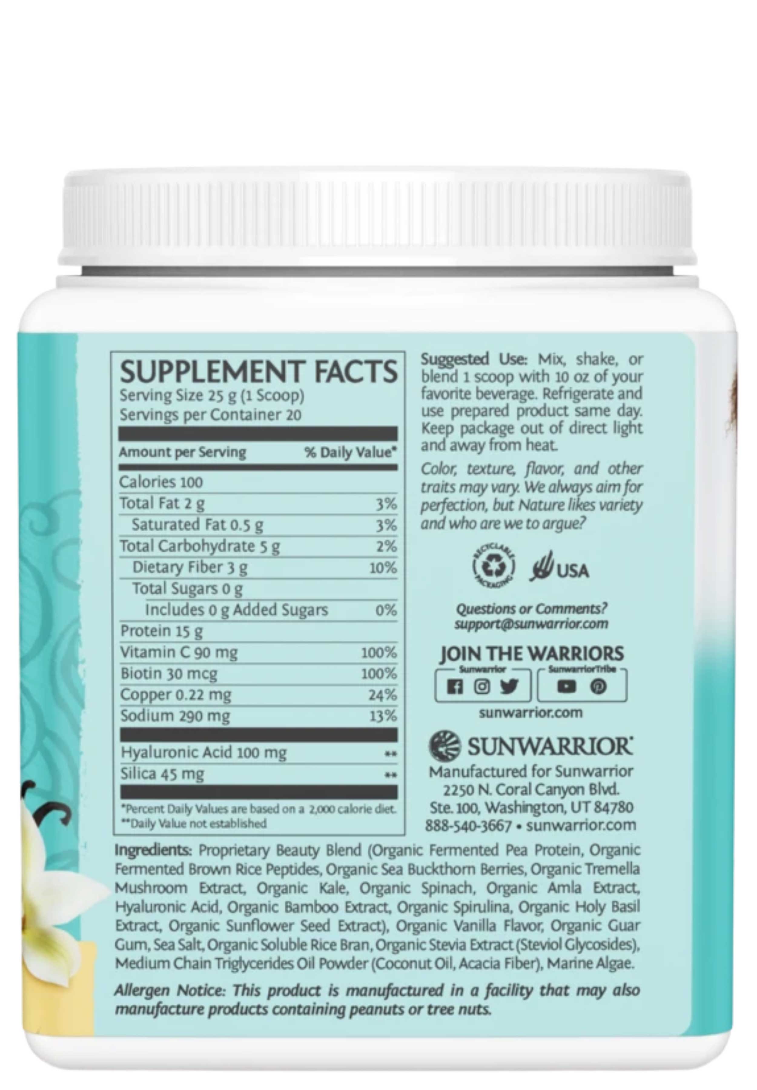 Sunwarrior Collagen Plant Based, Collagen Building Protein Peptides 500g (20 servings) Ingredients