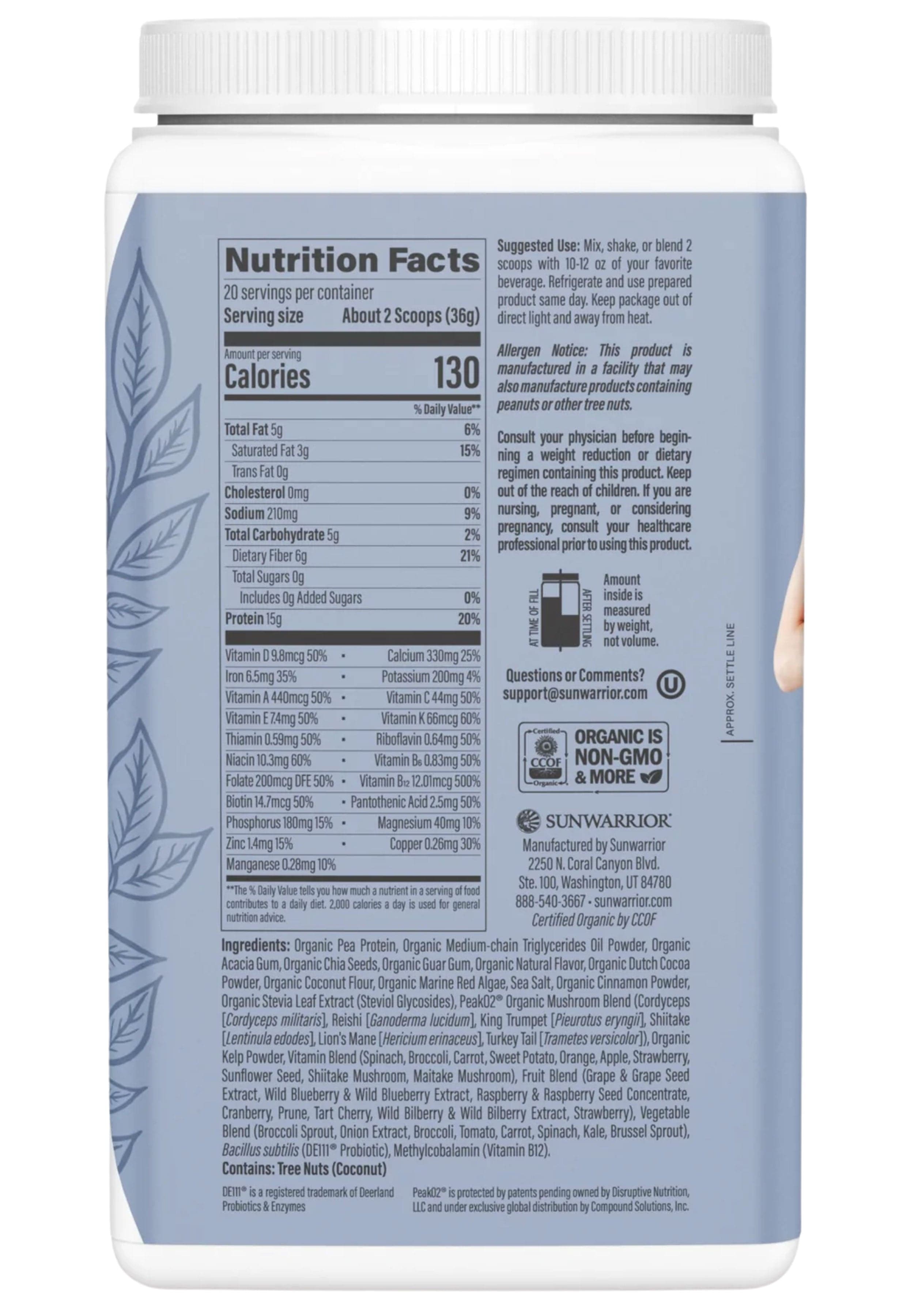 Sunwarrior Lean Superfood Shake 720g (20 servings) Ingredients