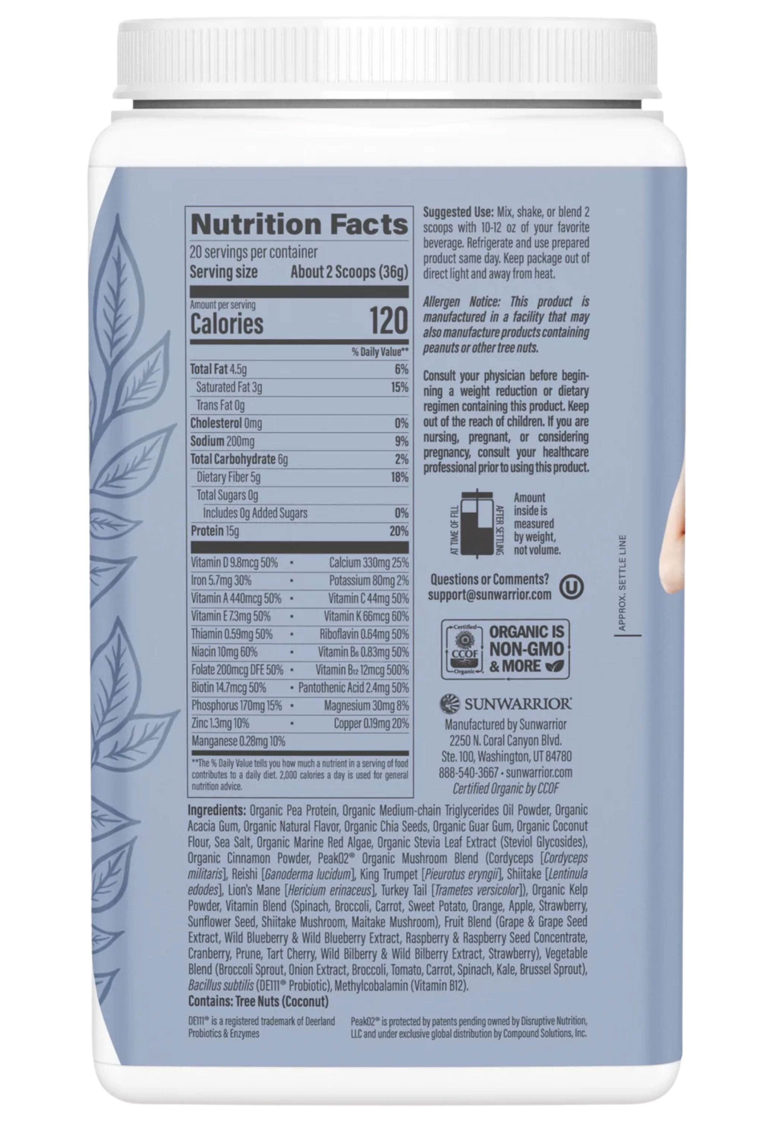 Sunwarrior Lean Superfood Shake 720g (20 servings) Ingredients