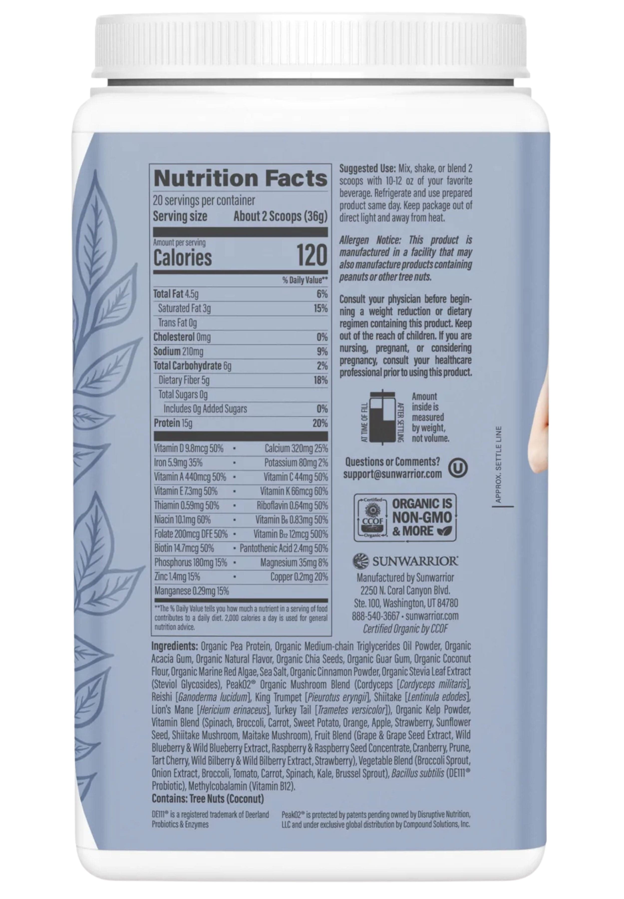 Sunwarrior Lean Superfood Shake 720g (20 servings) Ingredients