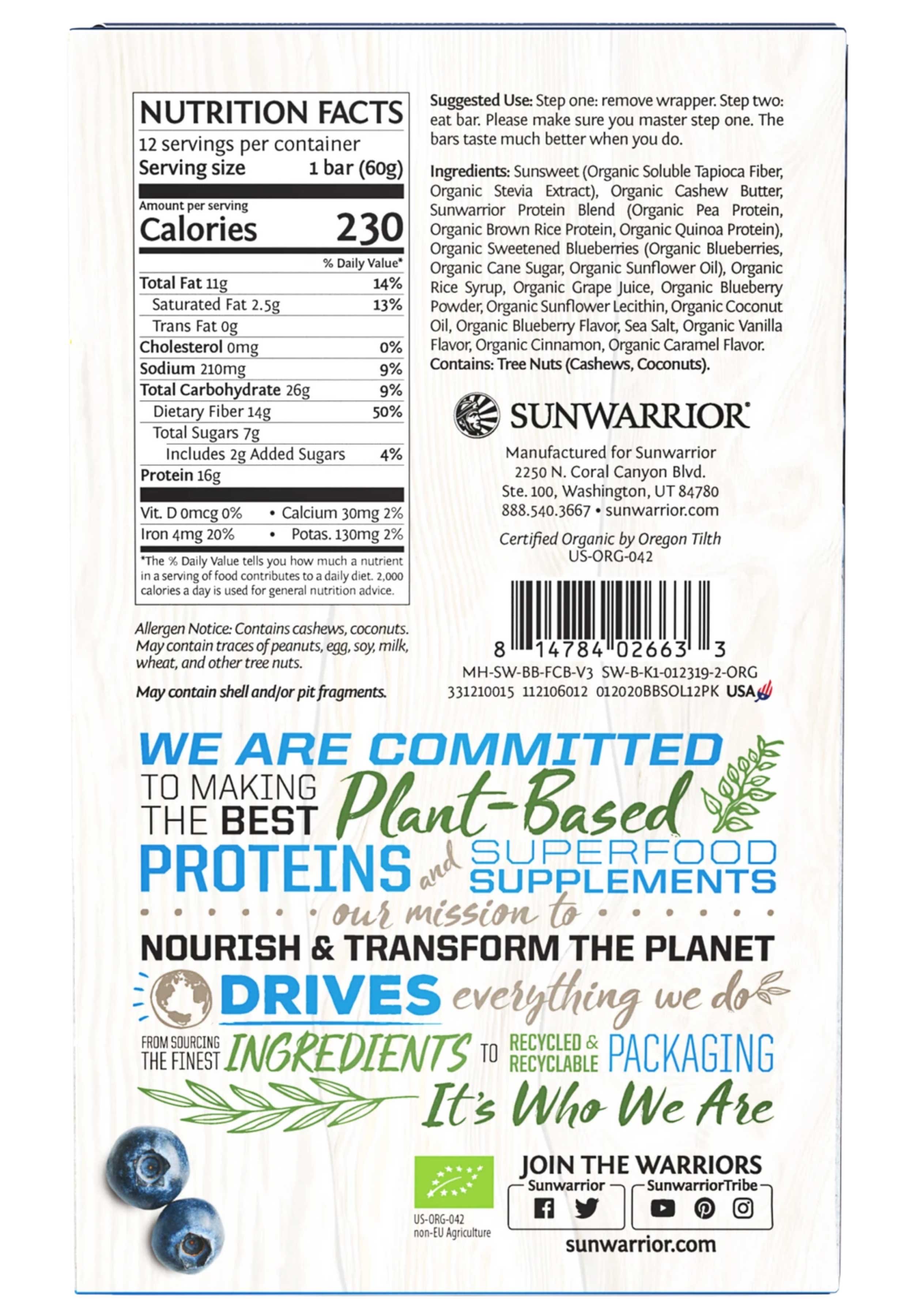 Sunwarrior Sol Good Protein Bars Ingredients