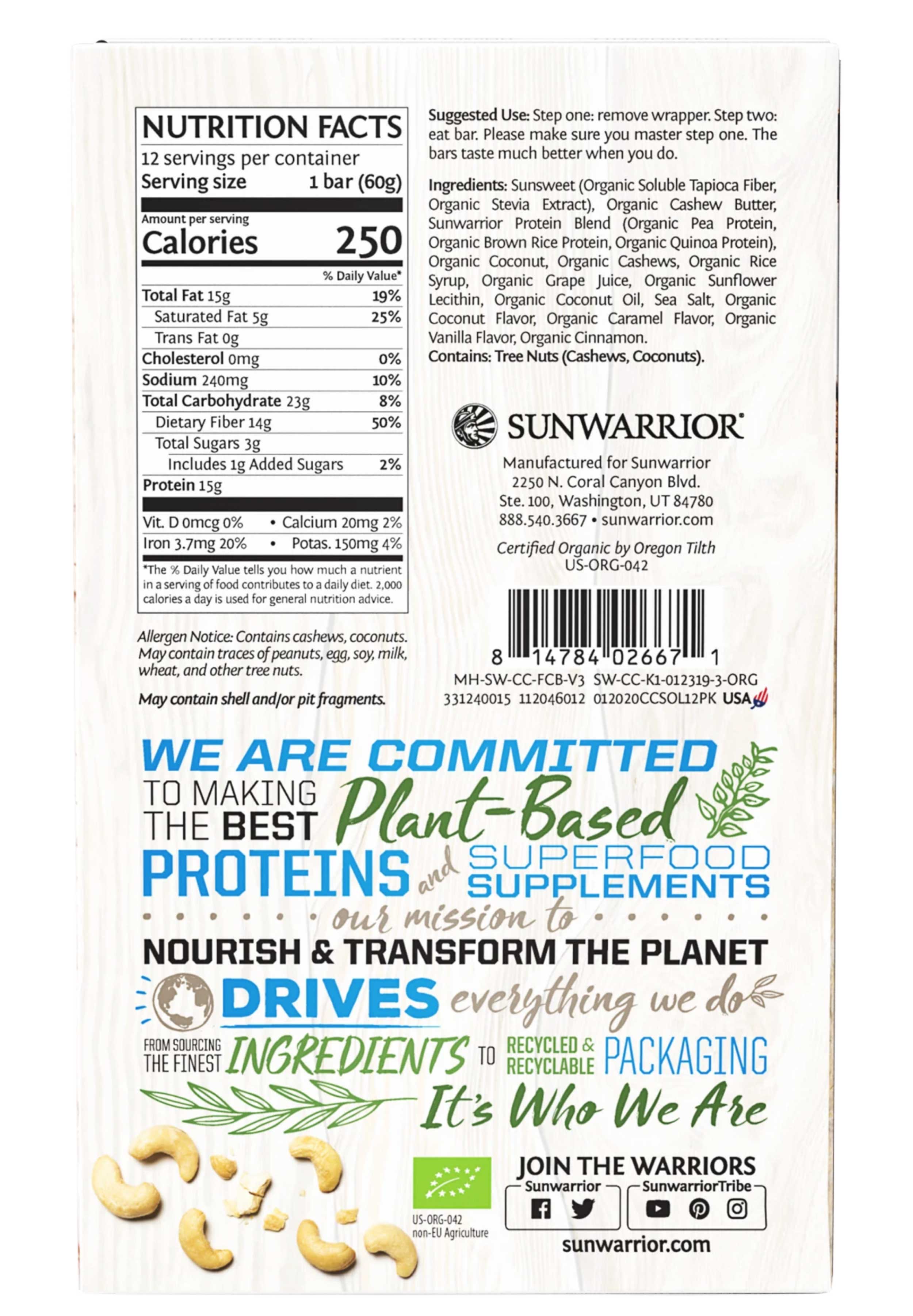 Sunwarrior Sol Good Protein Bars Ingredients