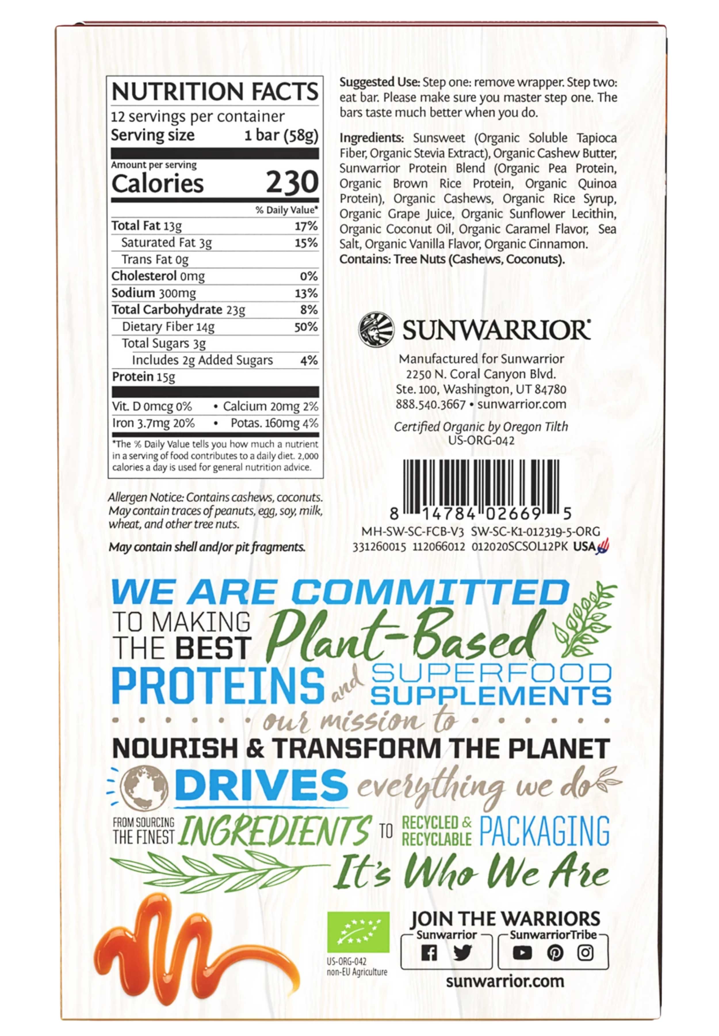 Sunwarrior Sol Good Protein Bars Ingredients