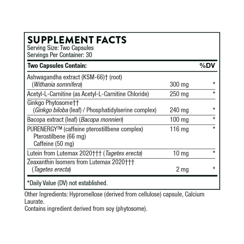 Thorne Research Memoractiv 60's Ingredients