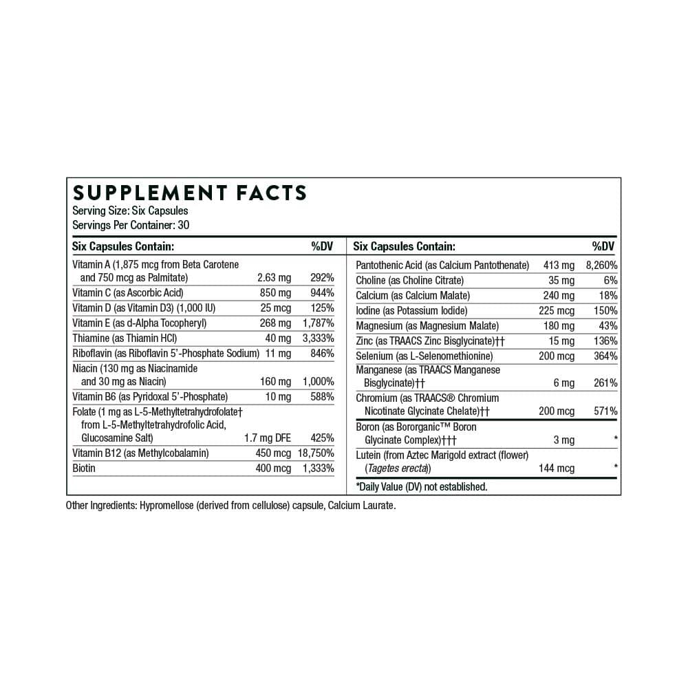 Thorne Research Men's Multi 50+ Ingredients