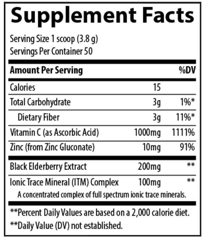 Trace Minerals Research Elderberry Immunity Powder Lemon Berry Ingredients