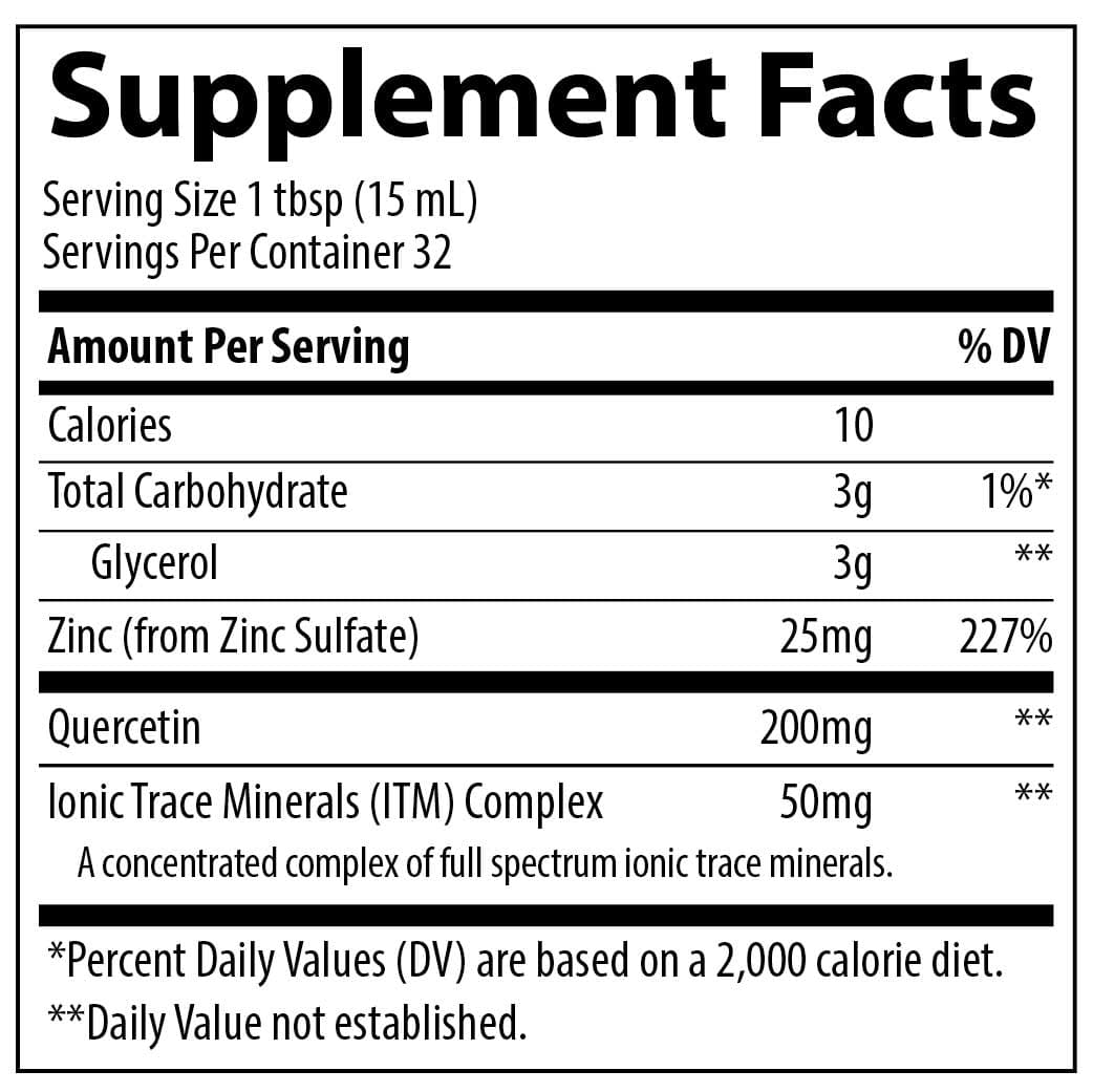 Trace Minerals Research Liquid Zinc + Quercetin Ingredients