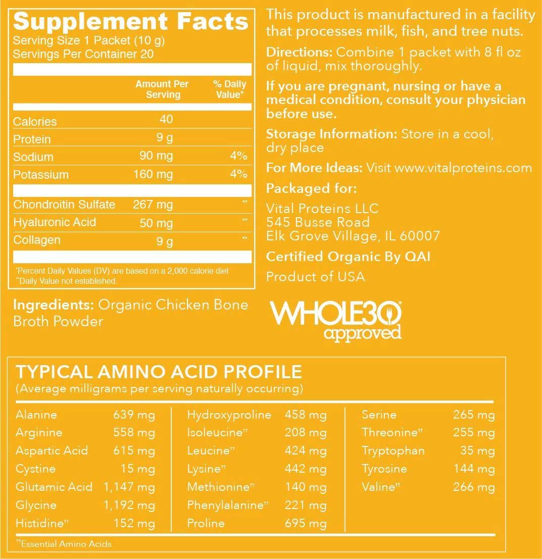 Vital Proteins Organic Chicken Bone Broth Ingredients