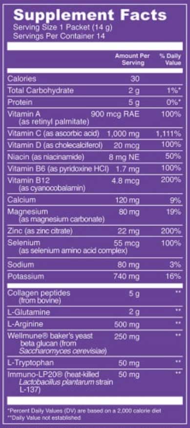 Vital Proteins Vitality Immunity Boost Grape Citrus Stick Pack Ingredients