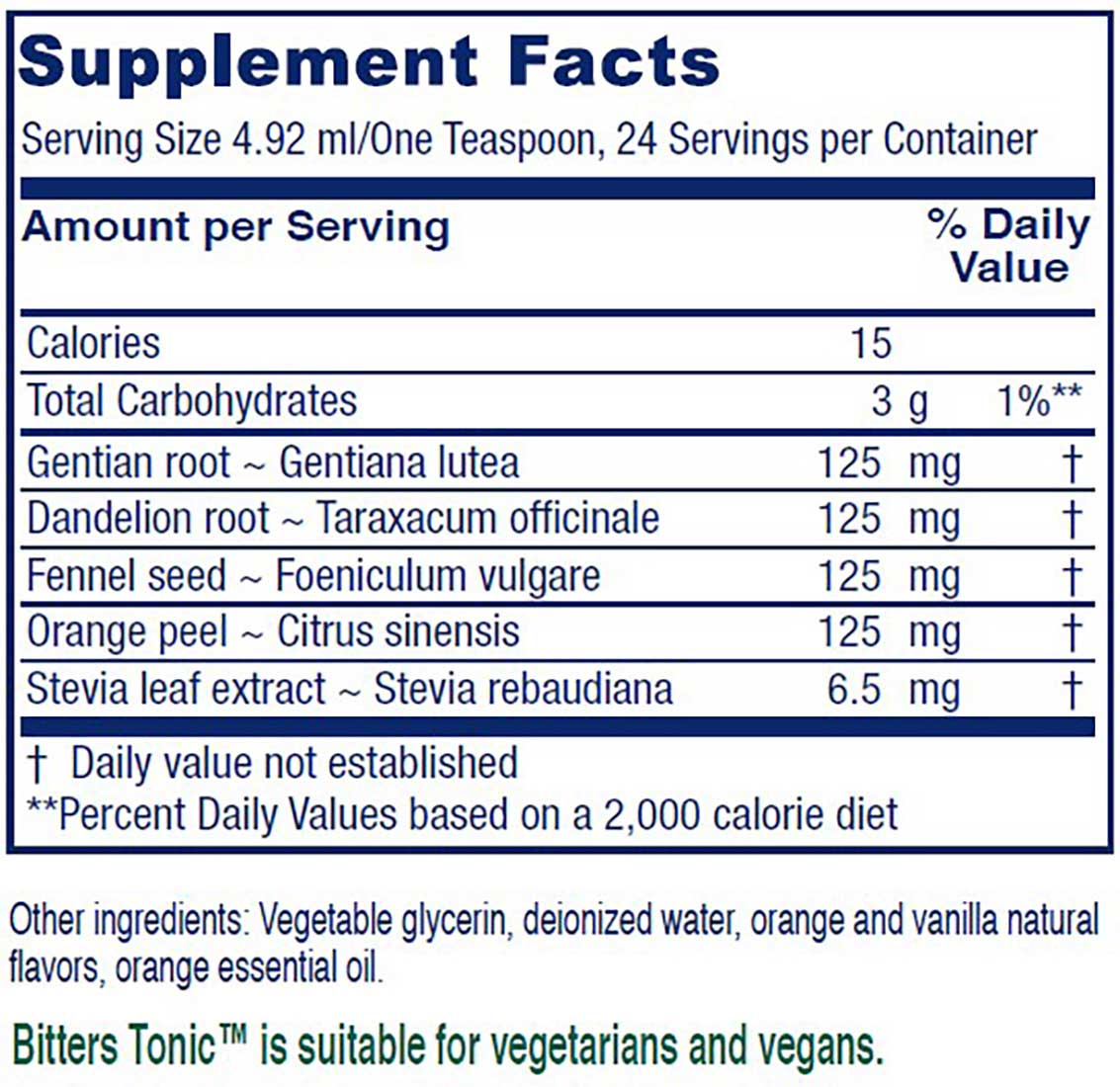 Vitanica Bitters Tonic Ingredients