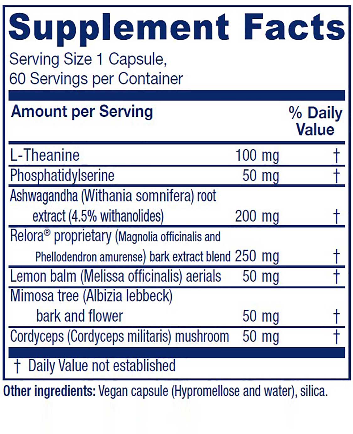 Vitanica Cortisol Relief Ingredients