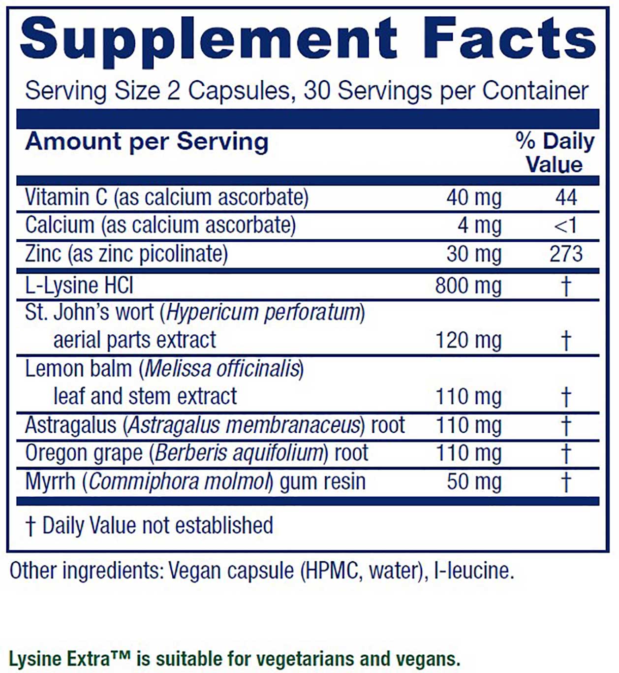 Vitanica Lysine Extra Ingredients