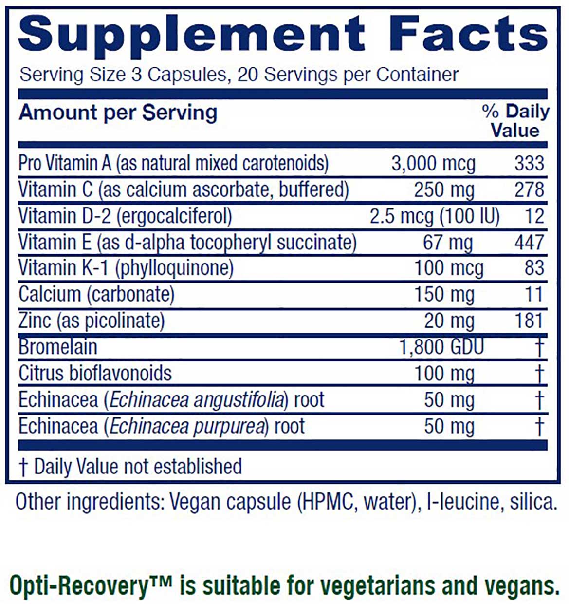 Vitanica Opti-Recovery Ingredients