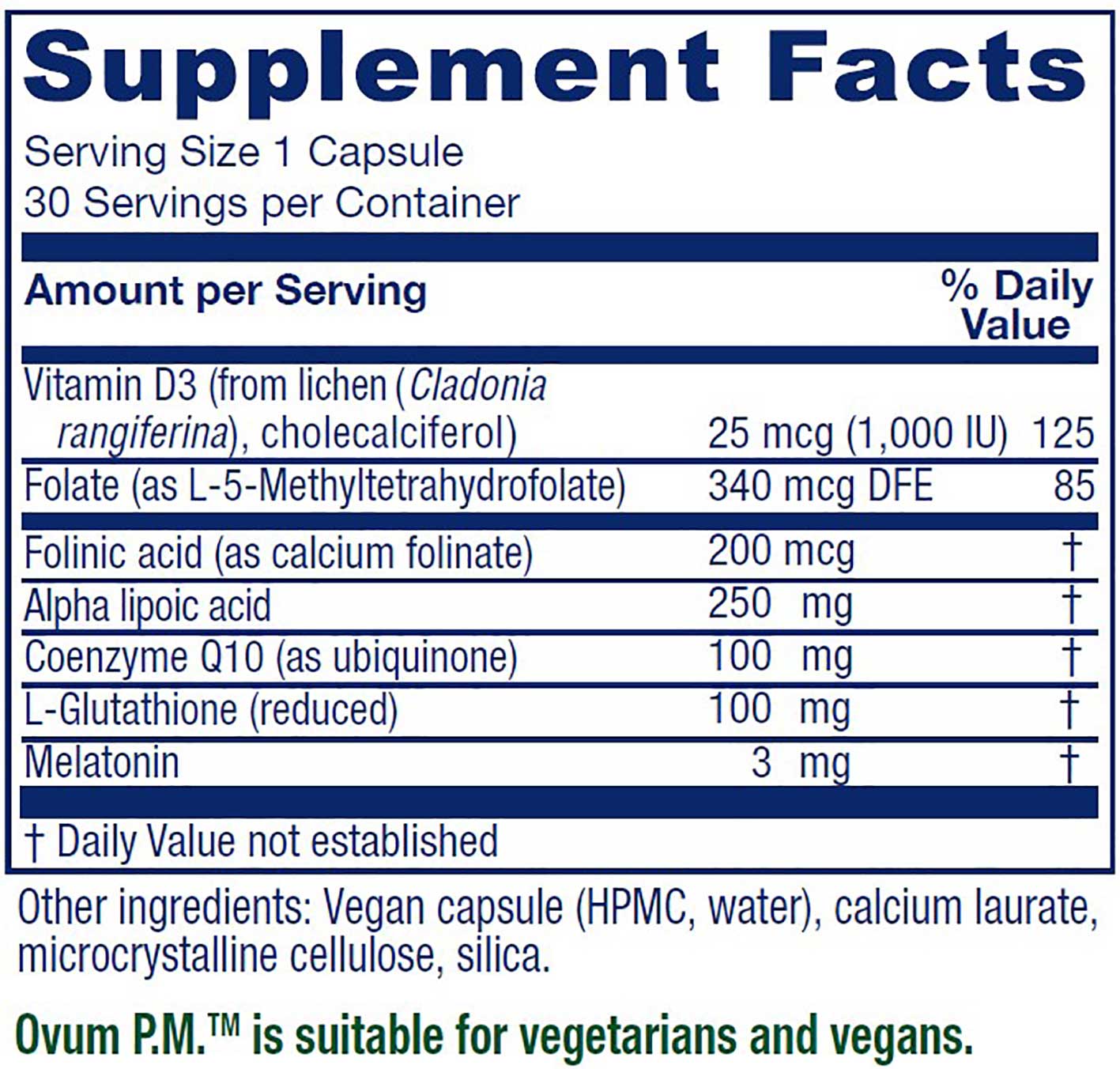 Vitanica Ovum PM Ingredients