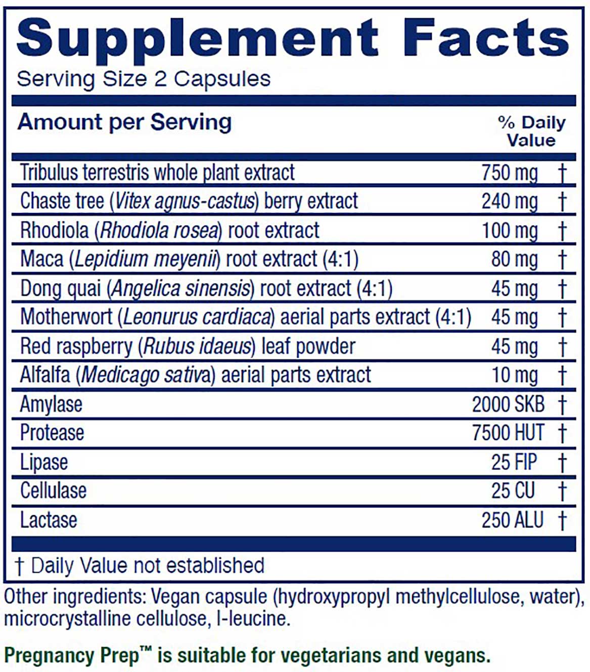 Vitanica Pregnancy Prep Ingredients