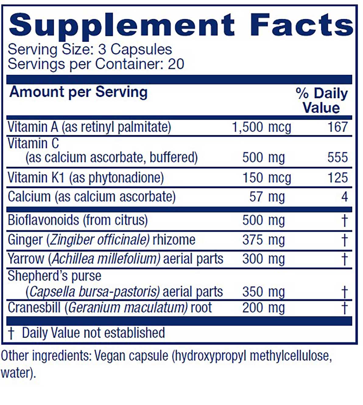 Vitanica Slow Flow Ingredients