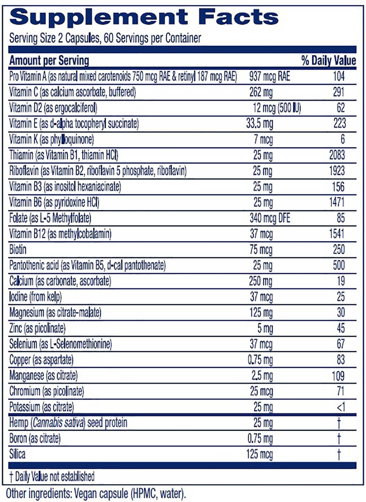Vitanica Vegan Symmetry Ingredients