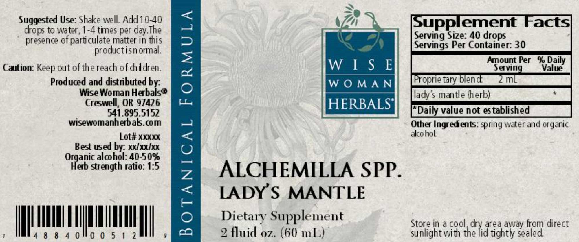 Wise Woman Herbals Alchemilla Xanthochlora Lady's Mantle Label