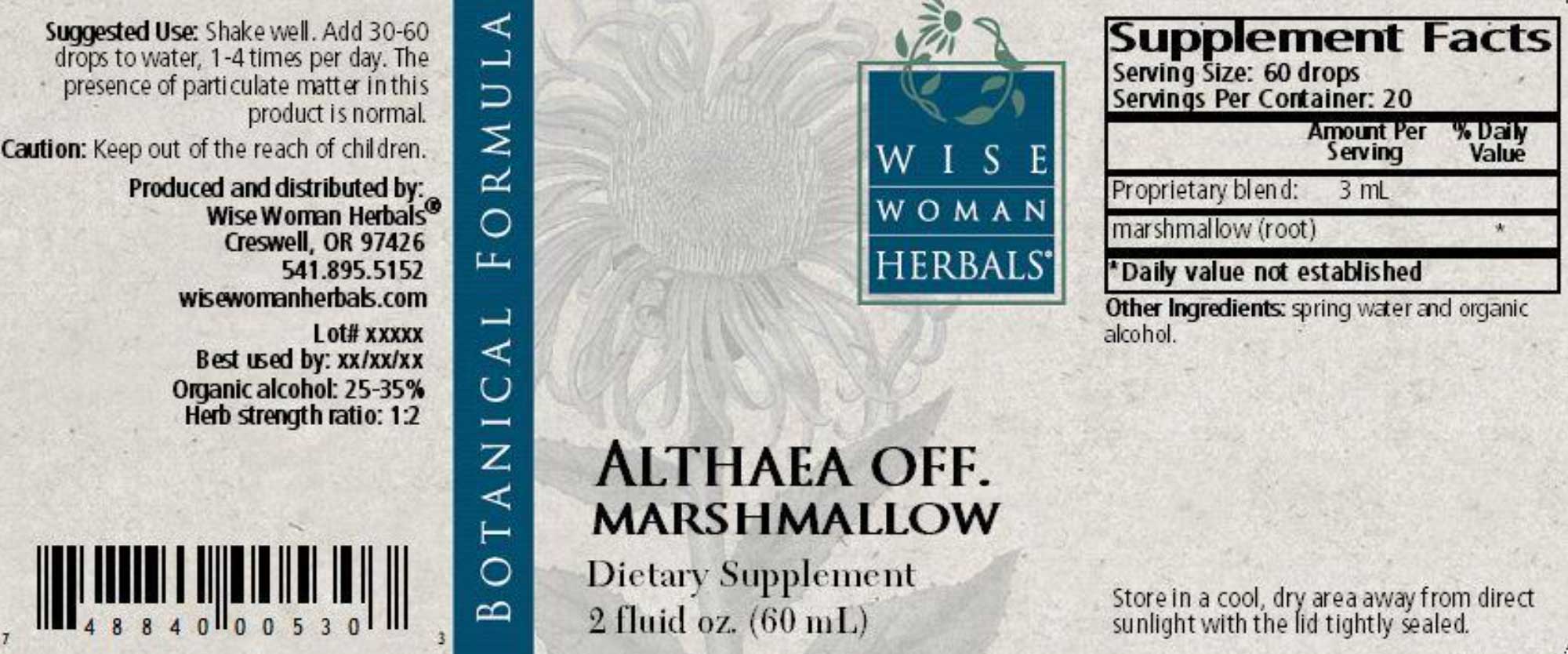 Wise Woman Herbals Althaea Officinalis Marshmallow Label